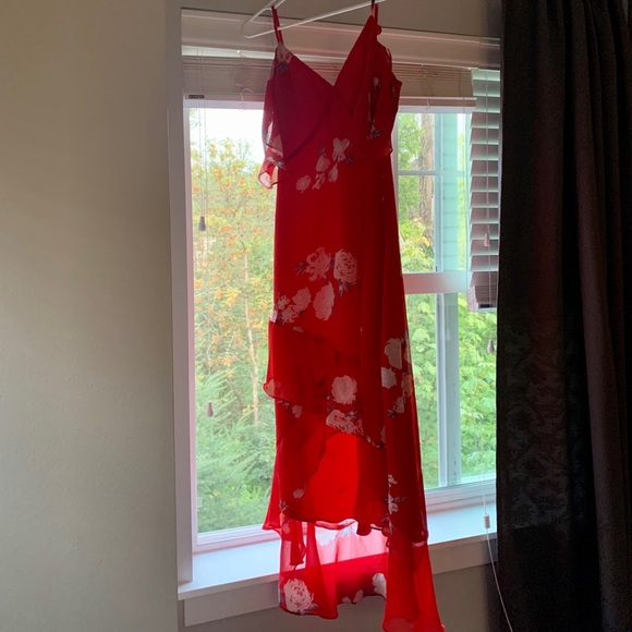 Lulu’s Red Floral Off-the-Shoulder High-low Dress - Picture 5 of 5